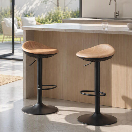 Bar Stools Set of 2 Swivel Height-Adjustable with Footrest, Oak Look, Black