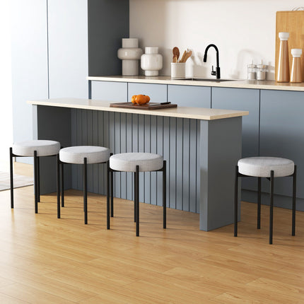 Barhocker 4er-Set, gepolstert, stapelbar, Metallbeine – Hellgrau