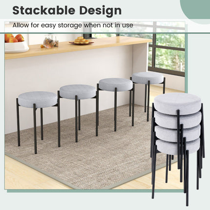 Barhocker 4er-Set, gepolstert, stapelbar, Metallbeine – Hellgrau