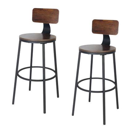 Bar Stools with Backrest, 2-Piece Set, Metal Frame