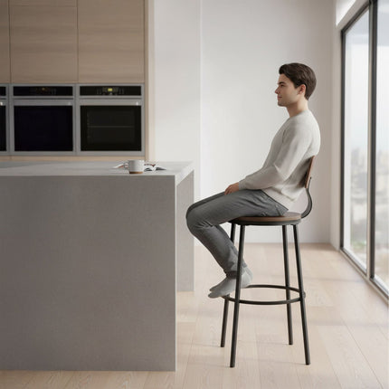 Bar Stools with Backrest, 2-Piece Set, Metal Frame