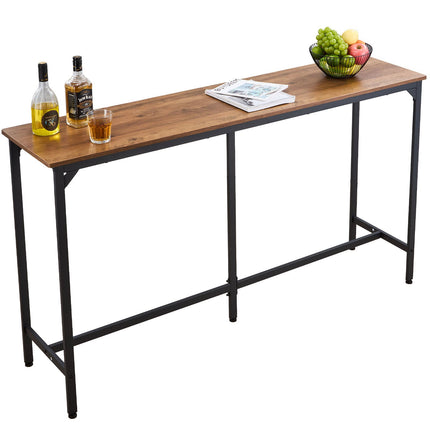 Bar Table, 63 x 16 in Rectangular High Top, Brown Black