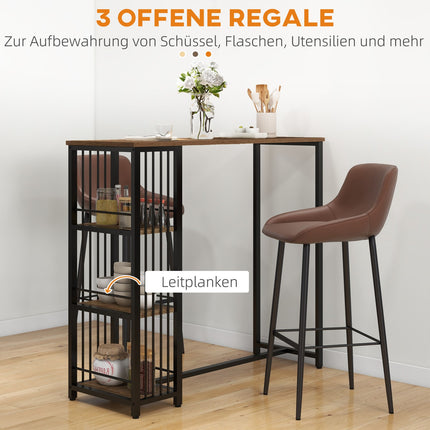 Bartisch - Holzoptik, 3 Ablagen, Stahlrahmen, 120x40x105 cm