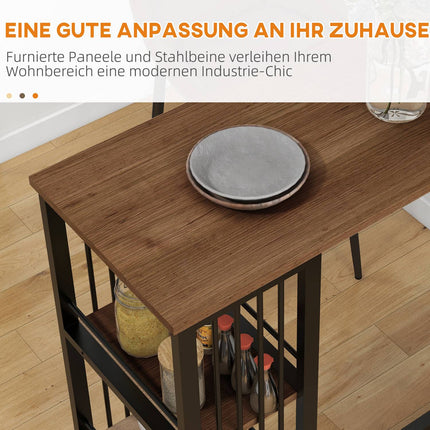 Bartisch - Holzoptik, 3 Ablagen, Stahlrahmen, 120x40x105 cm