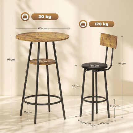 Bartisch-Set, 3-teilig, Kunstleder, Braun