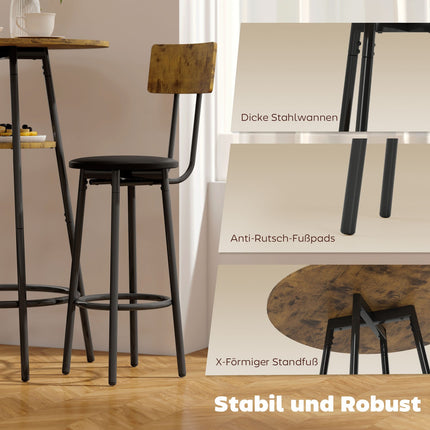 Bartisch-Set, 3-teilig, Kunstleder, Braun