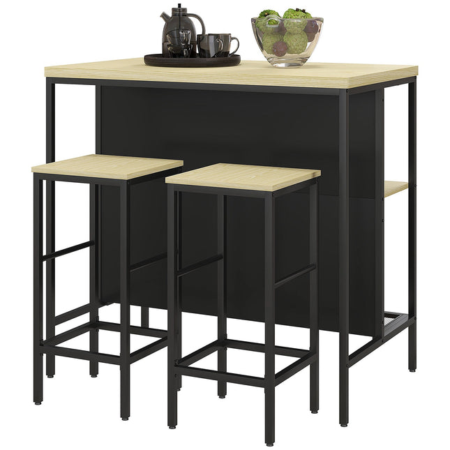 Modernes 3-teiliges Bartisch-Set aus Eiche und Stahl