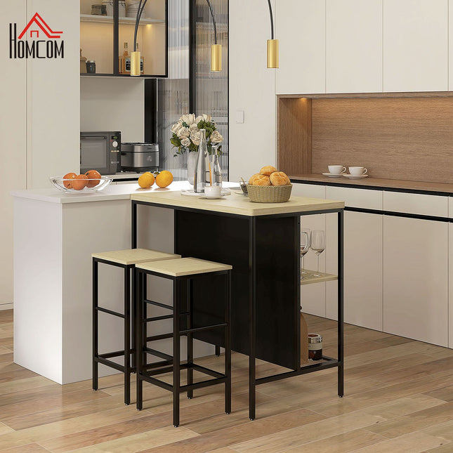 Modernes 3-teiliges Bartisch-Set aus Eiche und Stahl