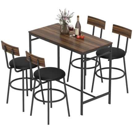 Bartisch-Set, 5-teilig, Holz & Stahl, Industrial Design