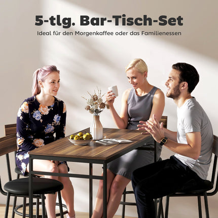 Bartisch-Set, 5-teilig, Holz & Stahl, Industrial Design