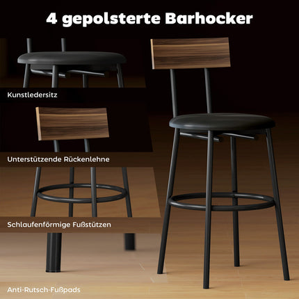 Bartisch-Set, 5-teilig, Holz & Stahl, Industrial Design