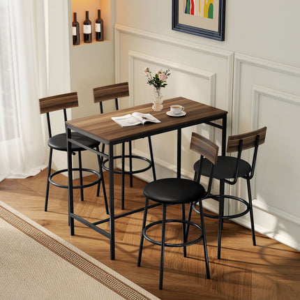 Bartisch-Set, 5-teilig, Holz & Stahl, Industrial Design