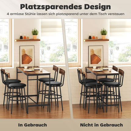 Bartisch-Set, 5-teilig, Holz & Stahl, Industrial Design