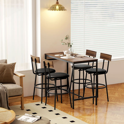 Bartisch-Set, 5-teilig, Holz & Stahl, Industrial Design