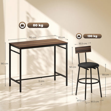 Bartisch-Set, 5-teilig, Holz & Stahl, Industrial Design