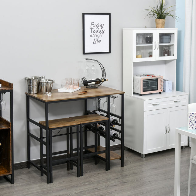 3-teiliges Bartisch-Set, Naturspanplatte und Stahl