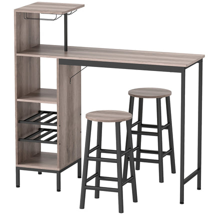 Bartisch-Set, Stauraum, Weinregale, Hocker, Grau