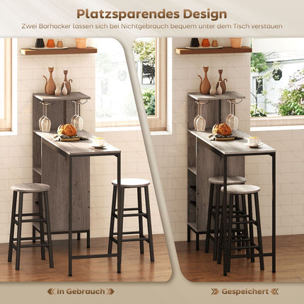 Bartisch-Set, Stauraum, Weinregale, Hocker, Grau
