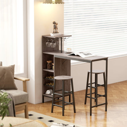 Bartisch-Set, Stauraum, Weinregale, Hocker, Grau