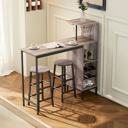 Bartisch-Set, Stauraum, Weinregale, Hocker, Grau