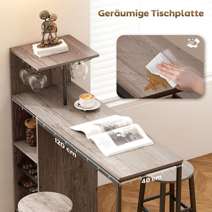 Bartisch-Set, Stauraum, Weinregale, Hocker, Grau