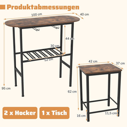 Bar Table Set for 2 with Wine Glass Holders and Rack