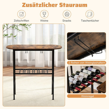 Bar Table Set for 2 with Wine Glass Holders and Rack