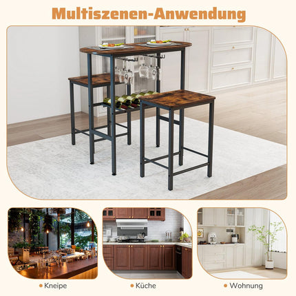 Bar Table Set for 2 with Wine Glass Holders and Rack