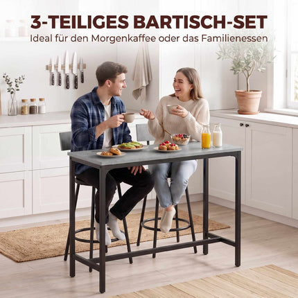 Bar Table Set with 2 Grey PU Leather Stools, Space-Saving
