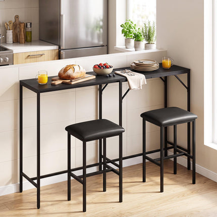 Bar Table Set with 2 Stools, Integrated Power Outlet, Black