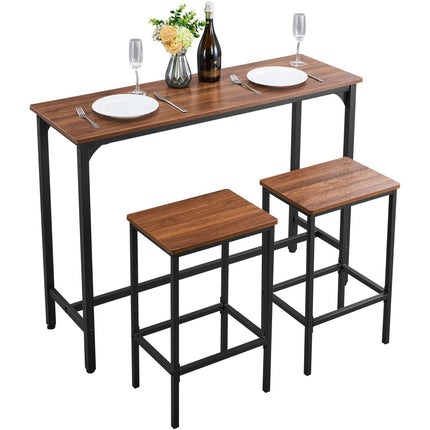 Bar Table Set with 2 Stools, Rustic Brown, 47-Inch