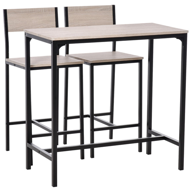 Bartafel Met 2 Stoelen 3-Delige Tafelset, Barstoel, Mdf, Naturel, Zwart, 89X45X87Cm