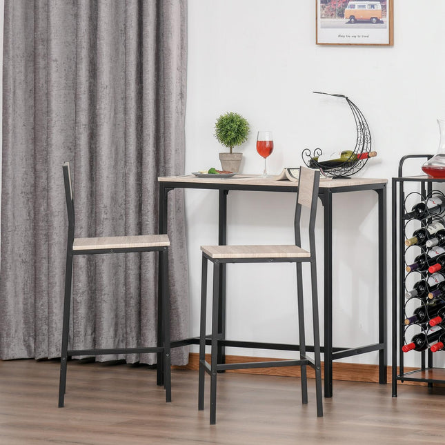 Bartafel Met 2 Stoelen 3-Delige Tafelset, Barstoel, Mdf, Naturel, Zwart, 89X45X87Cm