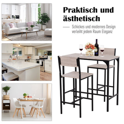Třídílný set barového stolu se dvěma židlemi, přírodní MDF