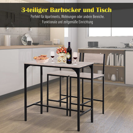 Třídílný set barového stolu se dvěma židlemi, přírodní MDF