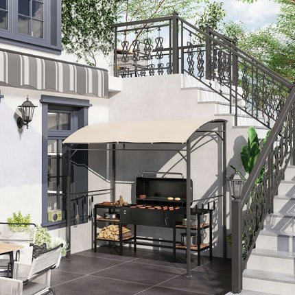 Grilldach mit UV-beständiger Regenabdeckung, beiges Stahlgestell