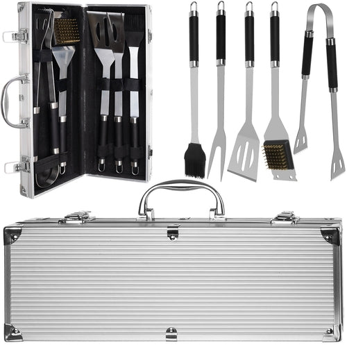 Grillbesteck - 5er-Set Zubehör + Koffer
