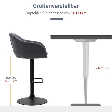 Adjustable bar stool, 360° rotatable, linen look, dark grey