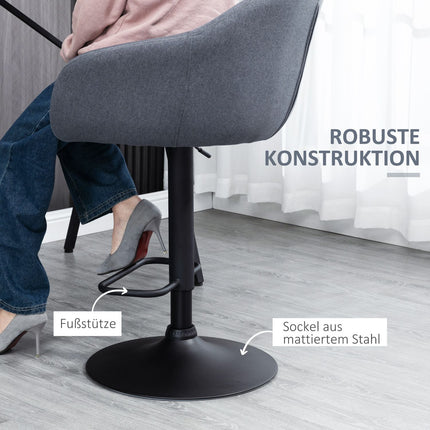 Adjustable bar stool, 360° rotatable, linen look, dark grey