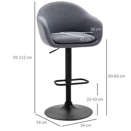 Adjustable bar stool, 360° rotatable, linen look, dark grey