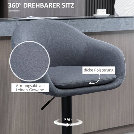 Adjustable bar stool, 360° rotatable, linen look, dark grey