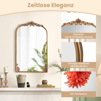 Baroque Gold Wall Mirror, 76x51 cm, Vintage Arch Design