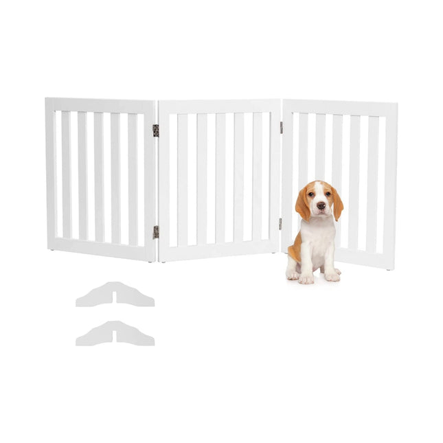 Zábrana pro psy, výška 60 cm, ochranná dřevěná zábrana, skládací, 3 panely, bílá