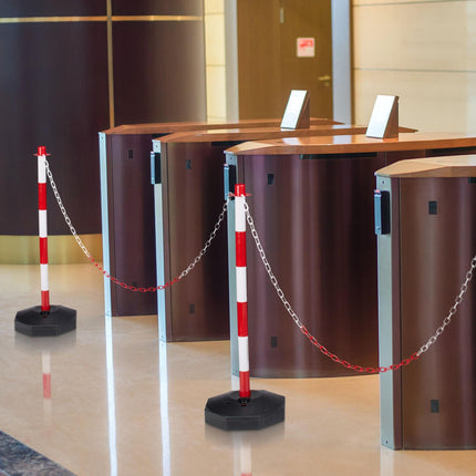 Barrier post made of plastic with chain