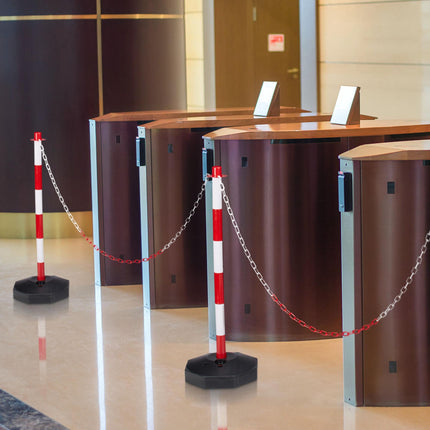 Barrier post made of plastic with chain