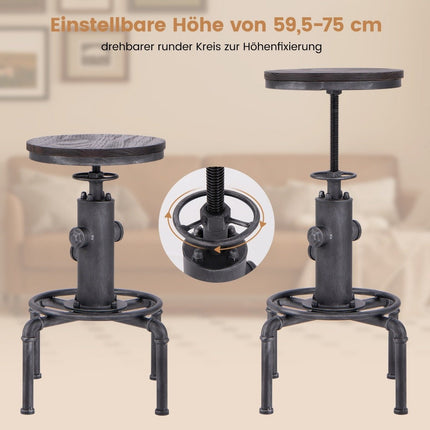Barhocker höhenverstellbar 59,5-75 cm Barstuhl aus Holz und Metall