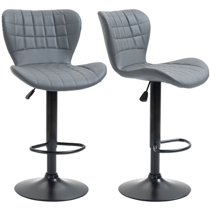Verstellbare graue Barhocker 2er-Set – Rückenlehne & Fußstütze