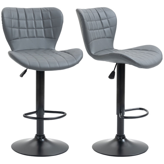 Verstellbare graue Barhocker 2er-Set – Rückenlehne & Fußstütze