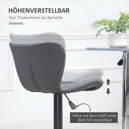 Verstellbare graue Barhocker 2er-Set – Rückenlehne & Fußstütze