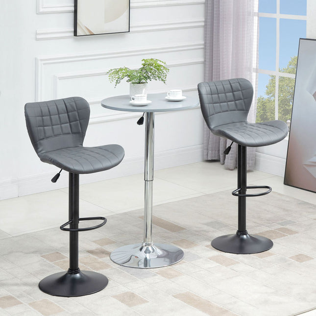 Verstellbare graue Barhocker 2er-Set – Rückenlehne & Fußstütze